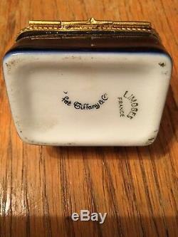 Vintage Limoges Cobalt Porcelain Barrel Top Trinket Box for Tiffany & Co