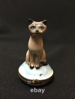 Vintage! Limoges Eximious Signed Pretty Brown Siamese Hinged Trinket Box