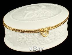 Vintage Limoges France Bisque Jewelry Trinket Box Oval Gilt