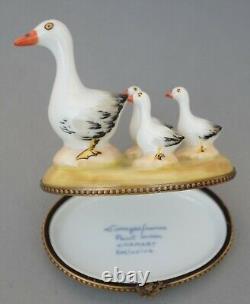 Vintage Limoges France Chamart Exclusive Trinket Box Goose Mother And Babies