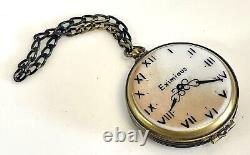 Vintage Limoges France Eximious Peint Main Porcelain Pocketwatch Trinket Box