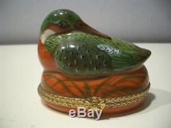 Vintage Limoges France Hand Painted For Tiffany & Co Duck Porcelain Trinket Box