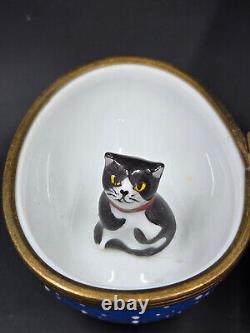 Vintage Limoges France Hand Painted Porcelain Cat Trinket Box