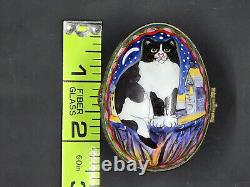 Vintage Limoges France Hand Painted Porcelain Cat Trinket Box