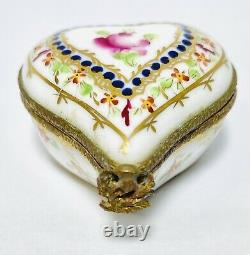 Vintage Limoges France Hand Painted Rochard Heart Shaped Porcelain Trinket Box