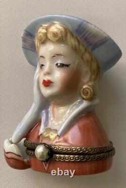 Vintage Limoges France Lady Head Vase Trinket Box. Rare. Excellent condition