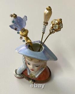 Vintage Limoges France Lady Head Vase Trinket Box. Rare. Excellent condition
