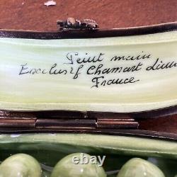 Vintage Limoges France Peas in a Pod Porcelain Enameled Trinket Box Signed