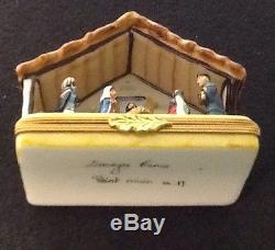 Vintage Limoges France Peint Main French Porcelain Nativity Manger Trinket Box