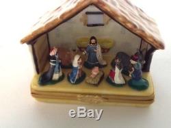 Vintage Limoges France Peint Main French Porcelain Nativity Manger Trinket Box