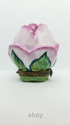 Vintage Limoges France Peint Main Large Pink Rose Trinket box