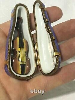 Vintage Limoges France Peint Main Rochard Violin Trinket Box