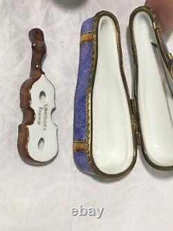 Vintage Limoges France Peint Main Rochard Violin Trinket Box
