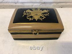 Vintage Limoges France Porcelain Painted Black Gold & Tan Dresser Box Instrument