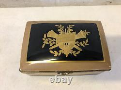 Vintage Limoges France Porcelain Painted Black Gold & Tan Dresser Box Instrument