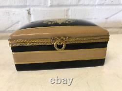 Vintage Limoges France Porcelain Painted Black Gold & Tan Dresser Box Instrument