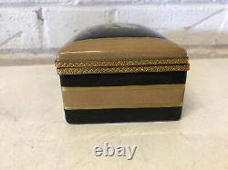 Vintage Limoges France Porcelain Painted Black Gold & Tan Dresser Box Instrument