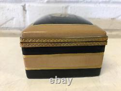 Vintage Limoges France Porcelain Painted Black Gold & Tan Dresser Box Instrument