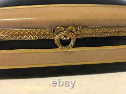 Vintage Limoges France Porcelain Painted Black Gold & Tan Dresser Box Instrument