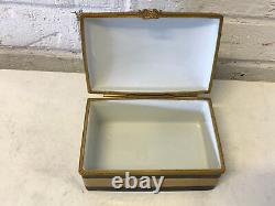 Vintage Limoges France Porcelain Painted Black Gold & Tan Dresser Box Instrument