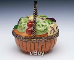 Vintage Limoges, France Porcelain Trinket Box, Basket with Produce Fruits & Veg