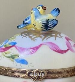 Vintage Limoges French Porcelain Trinket Box Bluebirds Peint Main Artist Signed