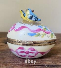 Vintage Limoges French Porcelain Trinket Box Bluebirds Peint Main Artist Signed