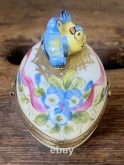 Vintage Limoges French Porcelain Trinket Box Bluebirds Peint Main Artist Signed