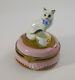 Vintage Limoges Hand Painted Cat & Cup Hinged Trinket Box Point Main France