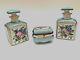 Vintage Limoges Hand Painted Floral Perfume Bottles Trinket Box Set Must See