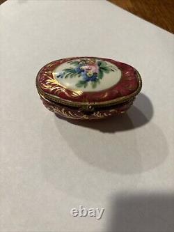 Vintage Limoges Hand Painted Porcelain Oval Trinket Box