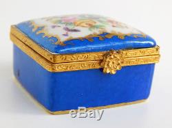 Vintage Limoges Hinged Trinket Box, Le Tallec Paris Blue Floral