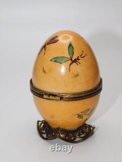 Vintage Limoges Musical Trinket Boxfrancepeint Mainbrown Egg/brahm's Lullaby
