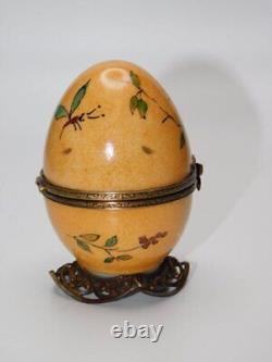 Vintage Limoges Musical Trinket Boxfrancepeint Mainbrown Egg/brahm's Lullaby