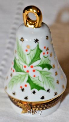 Vintage Limoges PEINT MAIN Christmas Bell Trinket Box Ornament