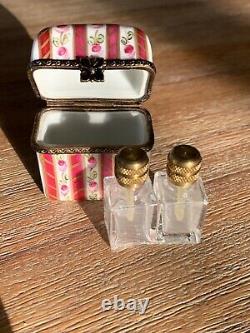 Vintage Limoges Parfum Box- Signed And Numbered -Pink Roses With Gold Accents