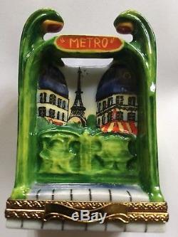 Vintage Limoges Paris Metro Peint Main France Porcelain Trinket Box Signed Pv
