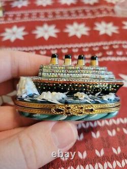 Vintage Limoges Peint Main Handpainted Titanic Iceberg Trinket Box