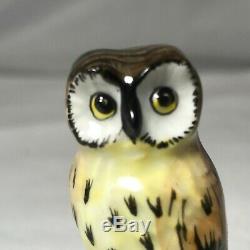 Vintage Limoges-Peint Main-Porcelain Trinket Box-Brown Owl/Speckled Breast