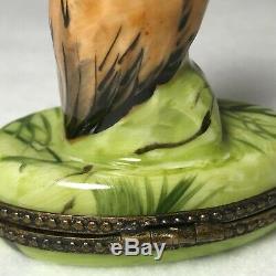 Vintage Limoges-Peint Main-Porcelain Trinket Box-Brown Owl/Speckled Breast