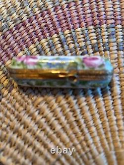 Vintage Limoges Peint Main Sewing Needle Case Trinket Box Scissor Clasp