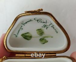 Vintage Limoges Peint Mein France Porcelain Purse Trinket Box Chain Floral