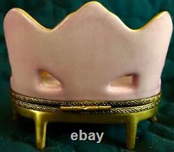 Vintage Limoges Pink Couch hinged Trinket Box. Hand painted with gold frame