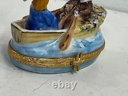 Vintage Limoges Porcelain Couple in Rowboat Trinket Box