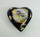 Vintage Limoges Porcelain Heart Trinket Jewelry Box Dark Blue Gold Trim