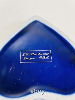 Vintage Limoges Porcelain Heart Trinket Jewelry Box Dark Blue Gold Trim