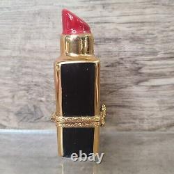 Vintage Limoges Red Lipstick Trinket Box Peint Main France w Gold Gilding Signed