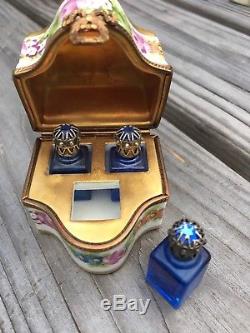 Vintage Limoges Trinket Box With 3 Perfume Bottles