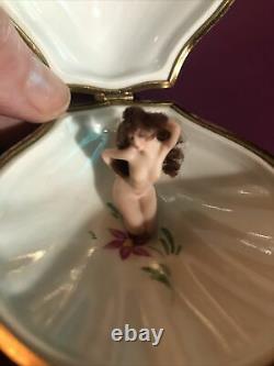 Vintage Limoges trinket box Peint Main Clam Seashell Nude Woman Mermaid Rare