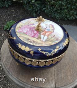 Vintage Mignon limoges cobalt blue porcelain box romantic decor